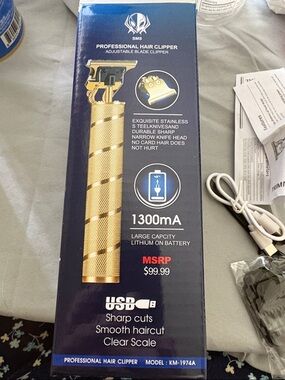 Professional Gold Hair Clipper - Rechargeable USB Trimmer